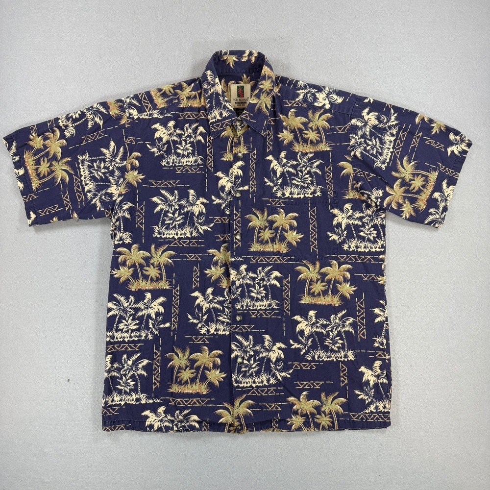 Tori Richard Hawaiian Shirt Men Medium Navy Palm Tree Floral Resort Aloha USA